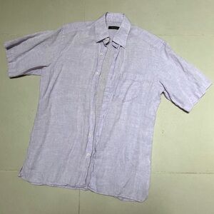 Ermenegildo Zegna Lavender Linen Short Sleeve Button-Down Shirt